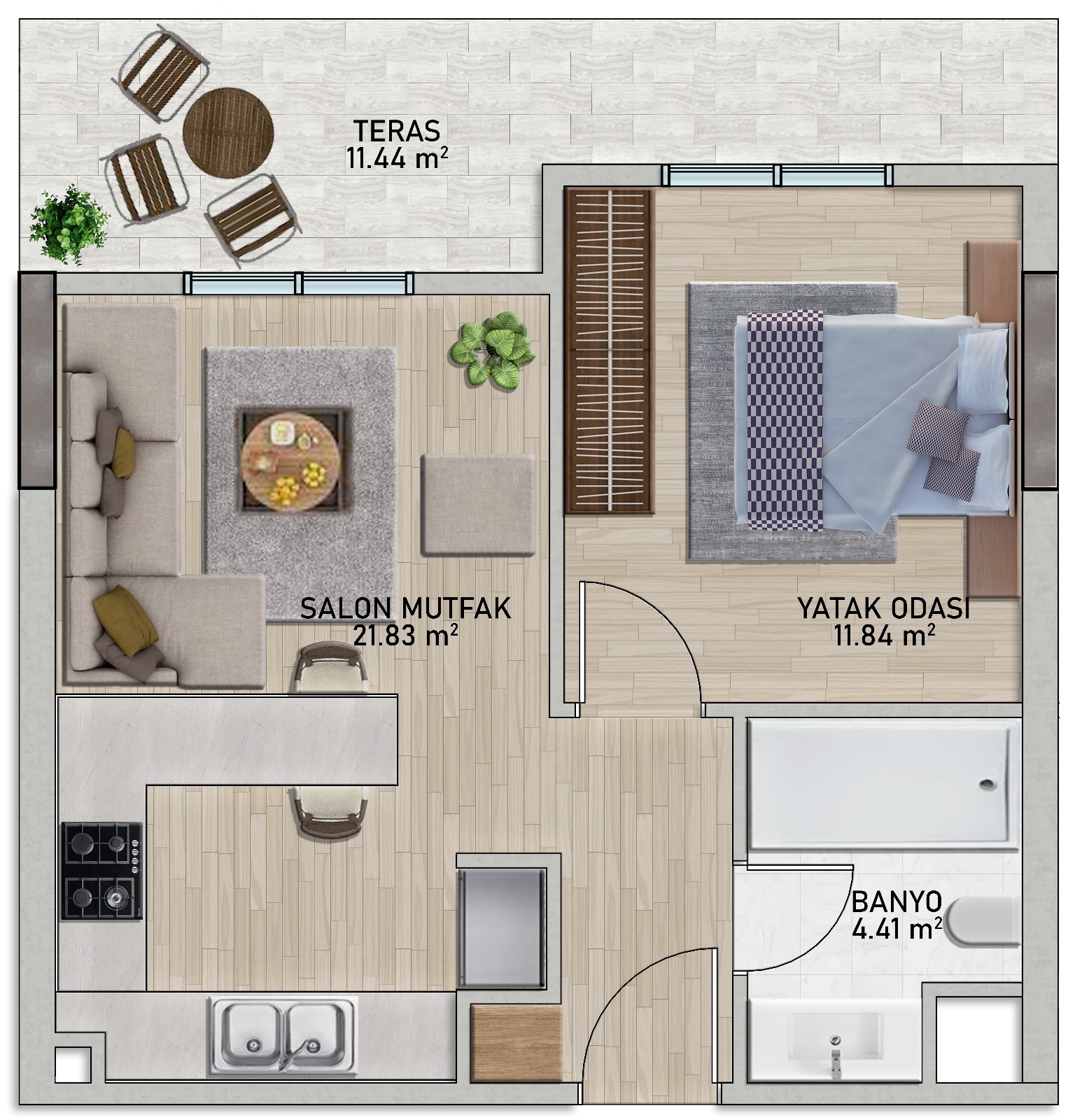 YALOVA DA SİTE İÇİ HAVUZLU 1+1 LÜX DAİRE H - Resim 2